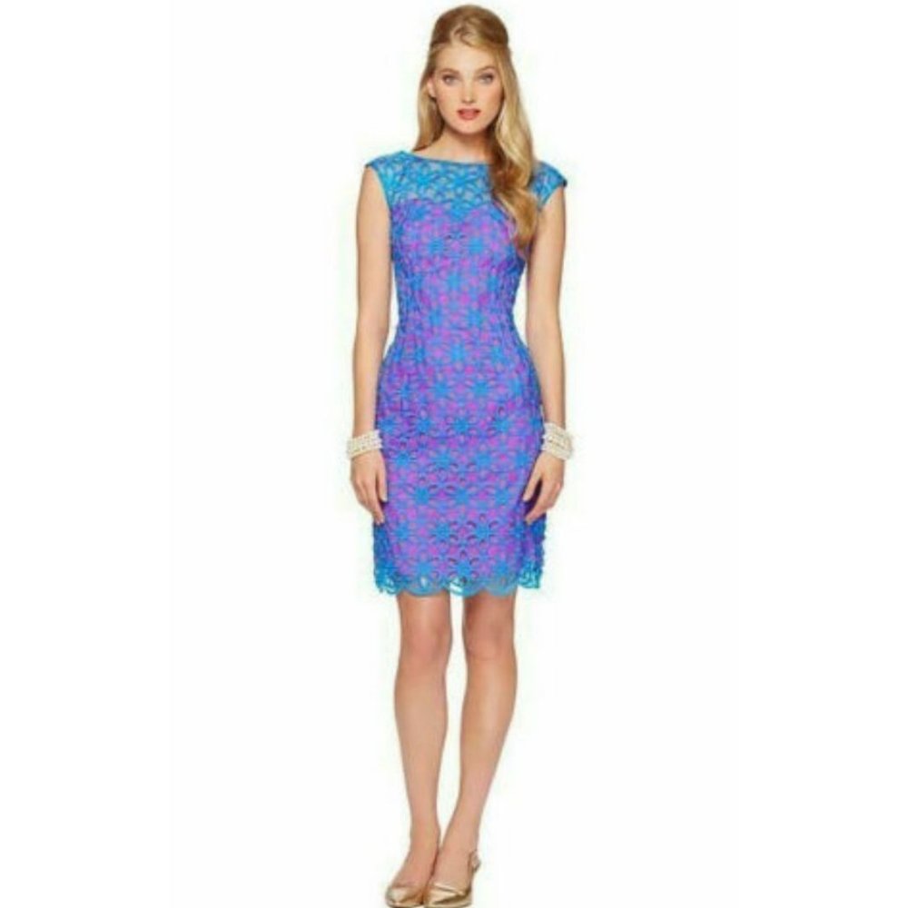 Lilly Pulitzer Selna Dress Royce Blue Daisy Floral Size 00 Organza Eyelet